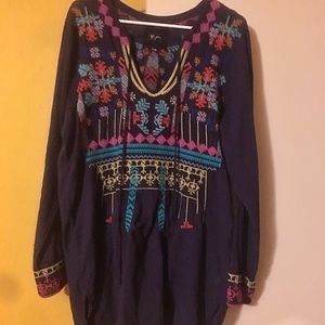 Biya Navy Tunic Top with multicolor embroidery